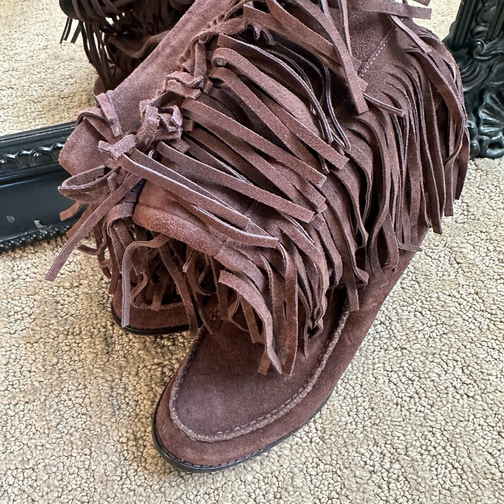 Ralph Lauren Brown Fringe Heeled Boots
